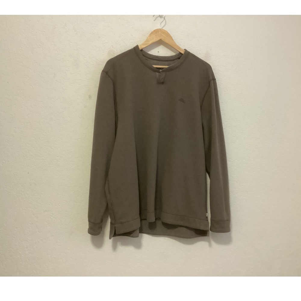 Tommy Bahama Sweatshirt Mens Large Brown Split Neck Cotton Blend Pullover